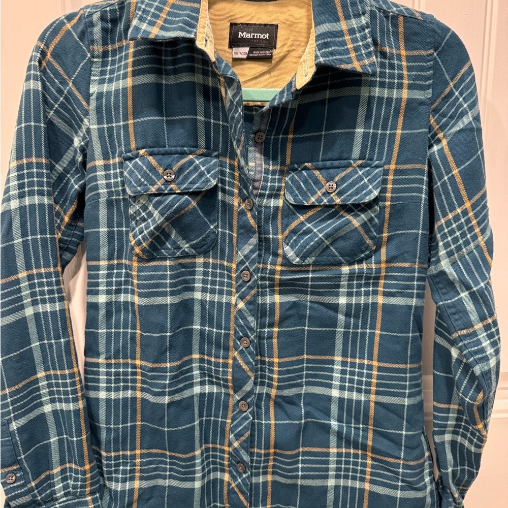 Marmot Teal Blue Plaid Women's Flannel Shirt